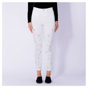 DG2 by Diane Gilman New Classic Stretch Legacy Embellished Jeans Ivory 24PW NWT